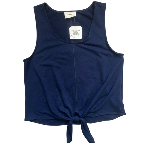 Everly Deep Blue Tie-Front Tank Top NWT S - Picture 4 of 7